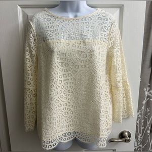 GAP 3/4 Length Bell Sleeve Lace Top Blouse Shirt XS